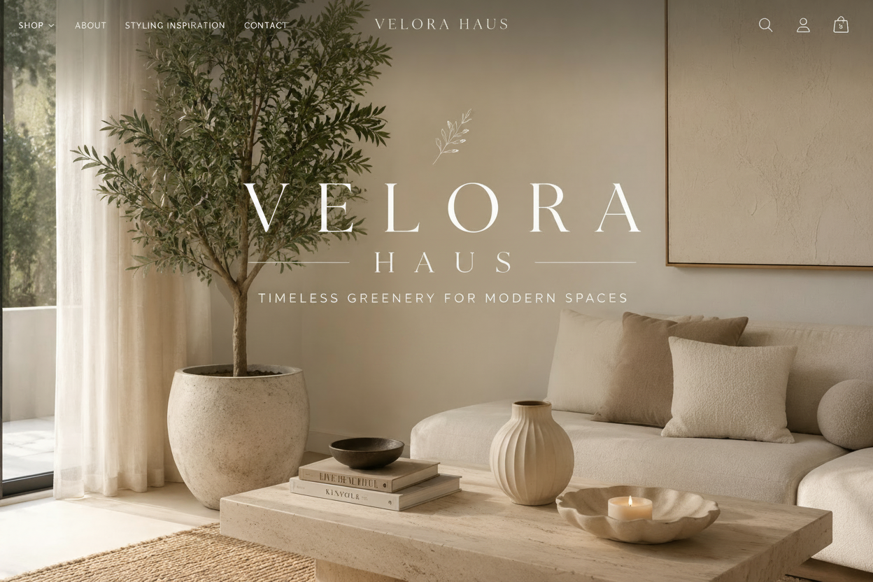 Artificial olive tree styled in a neutral interior.
